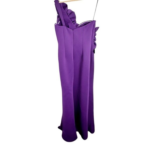 NWT Badgley Mischka 3D Flower One Shoulder Mermaid Gown purple size 10 - Picture 5 of 11